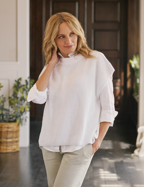 MONTECITO VEST White, Pure Italian Cotton, front view
