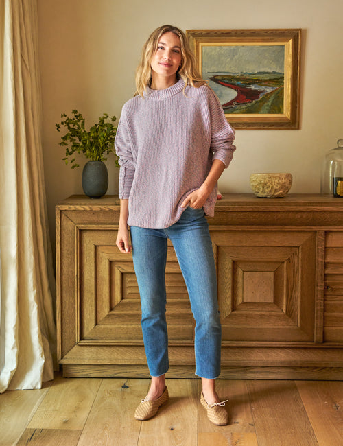 MONTECITO SWEATER Pink and Blue Marl, Pure Italian Cotton, view 5