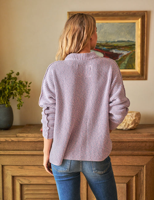 MONTECITO SWEATER Pink and Blue Marl, Pure Italian Cotton, view 3