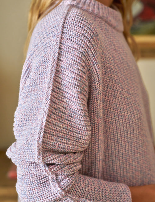 MONTECITO SWEATER Pink and Blue Marl, Pure Italian Cotton, view 4