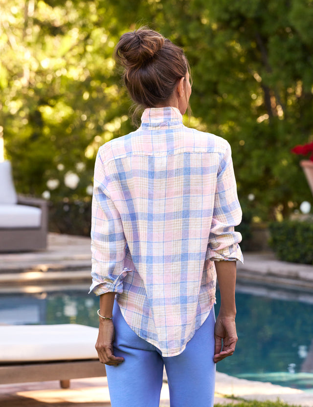 EILEEN Pink and Sand Blue Plaid, Italian Classic Linen