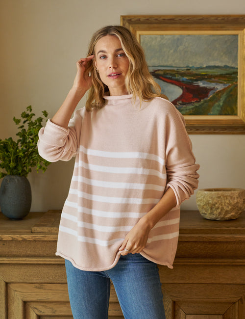 MONTEREY Vintage Rose with White Stripe, Pure Italian Cotton, front view