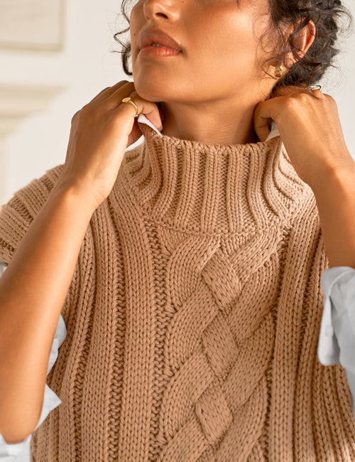 COTSWOLDS VEST Camel, Pure Italian Cotton, view 3