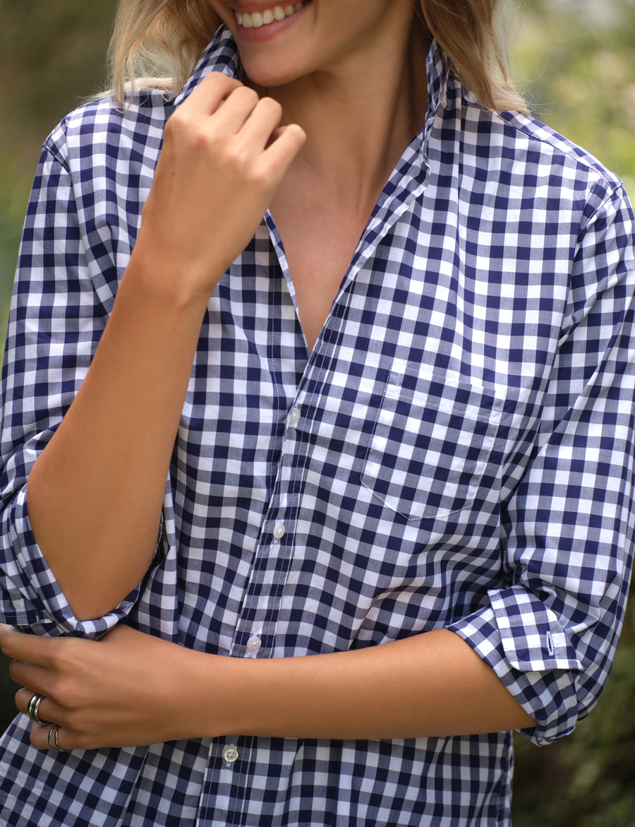 Frank&amp;Eileen / フランクアンドアイリーン | コットンチェックシャツ | XS | ネイビー | レディース Eileen, Relaxed Button-Up Shirt, Navy Check | Frank & Eileen