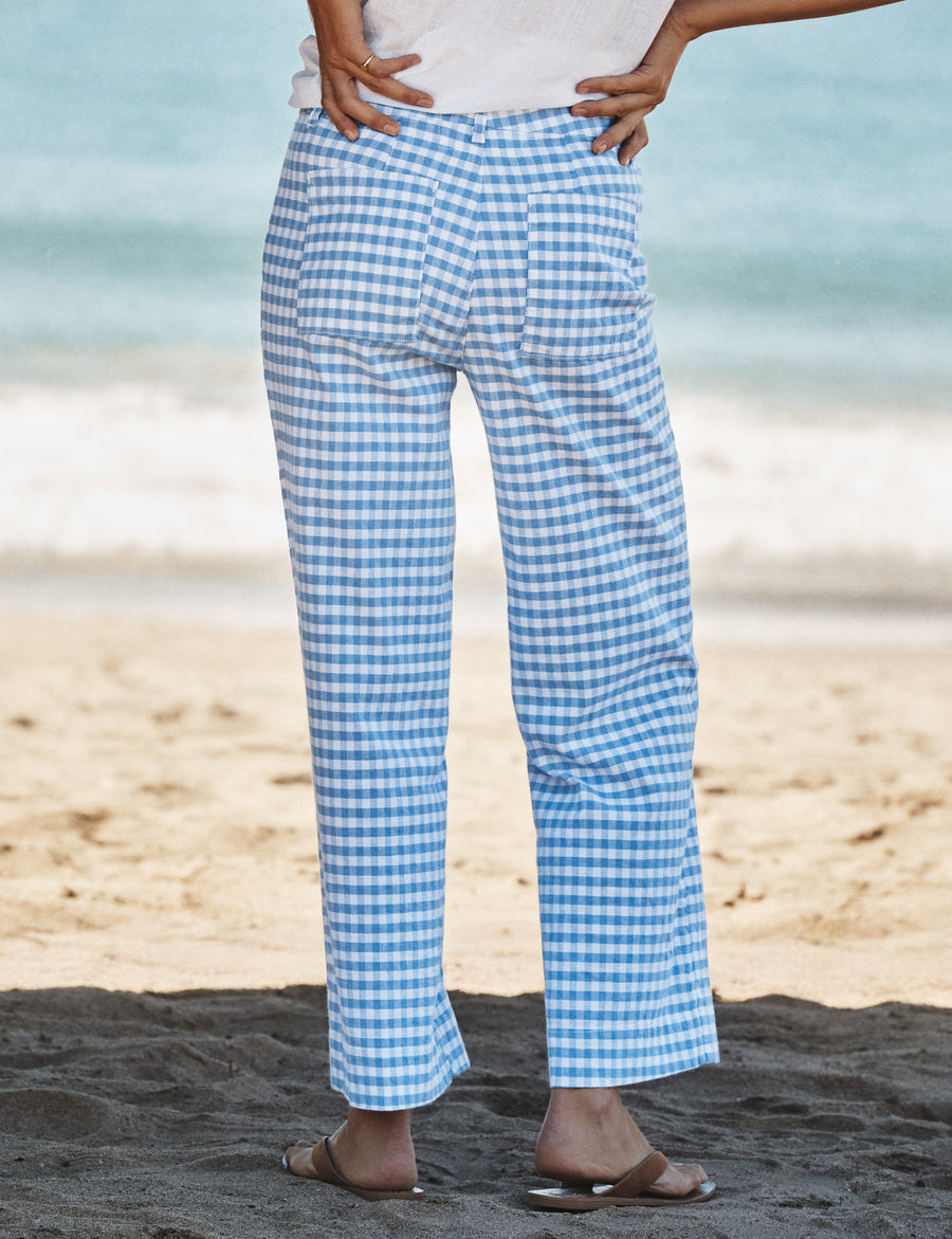 ボトムス melted butter BLUE GINGHAM CHECK PANTS Wexford, Wide-Leg Linen Pant, Blue Check | Frank & Eileen