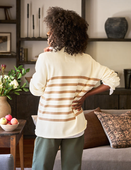 MONTEREY Cream with Camel Stripe, Pure Italian Cotton, alternate view