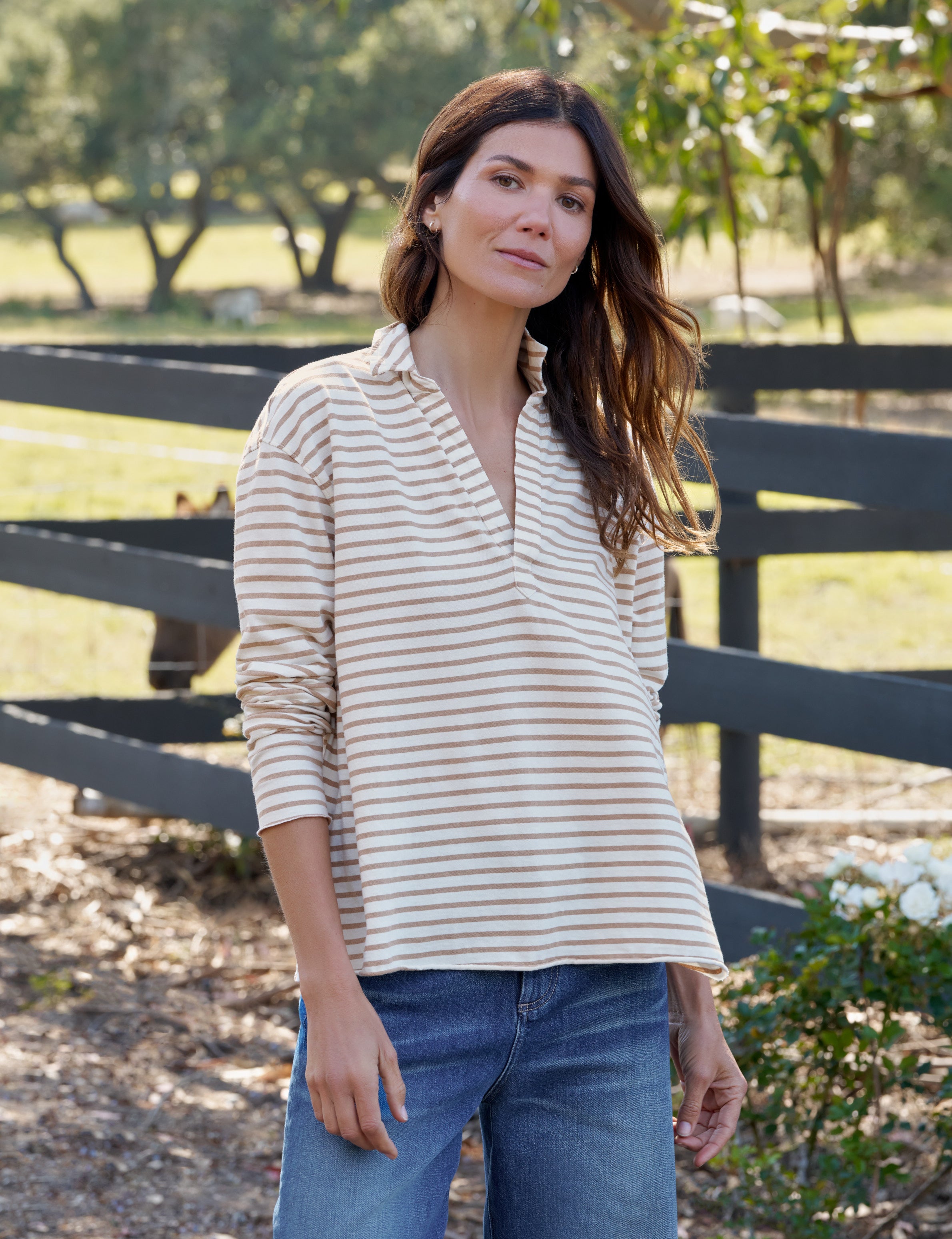 Patrick, Popover Henley, Brown Stripe | Frank & Eileen