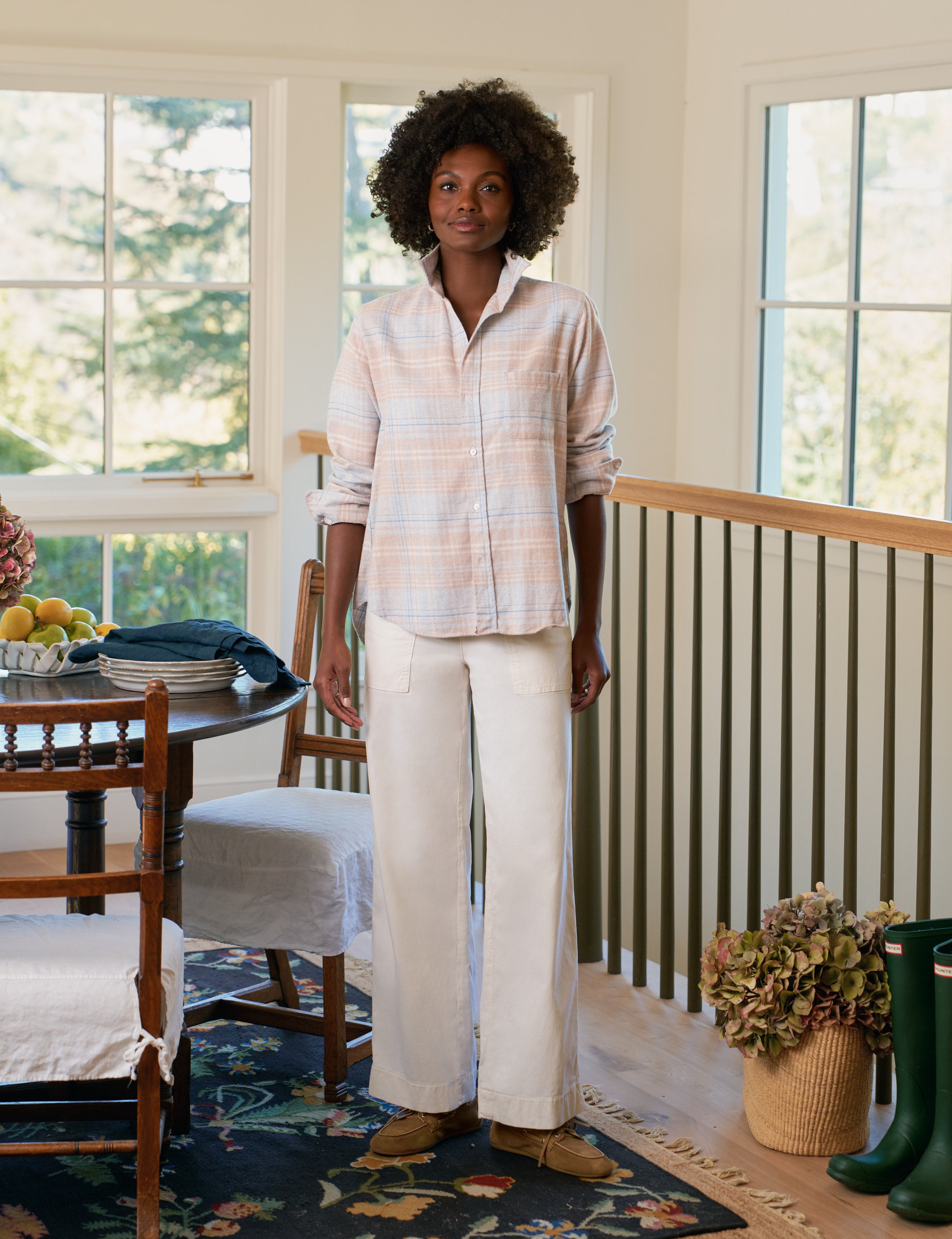 EILEEN Sand and Blue Plaid, Italian Flannel