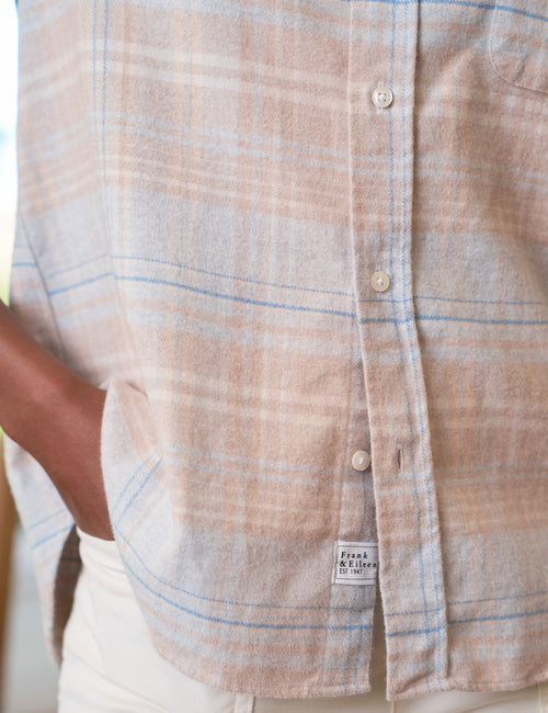 EILEEN Sand and Blue Plaid, Italian Flannel, view 3