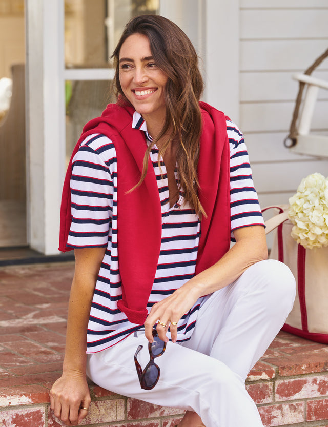 PATTY White with Red and Navy French Stripe, Heritage Jersey