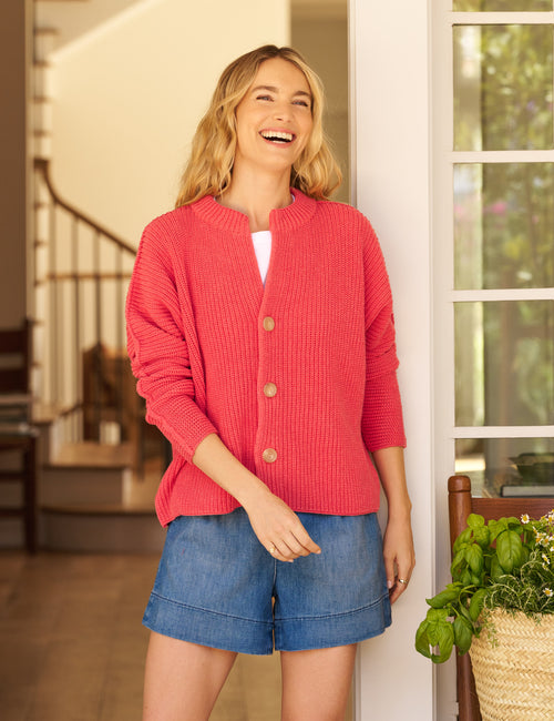 MONTECITO CARDIGAN Lobster, Pure Italian Cotton, front view