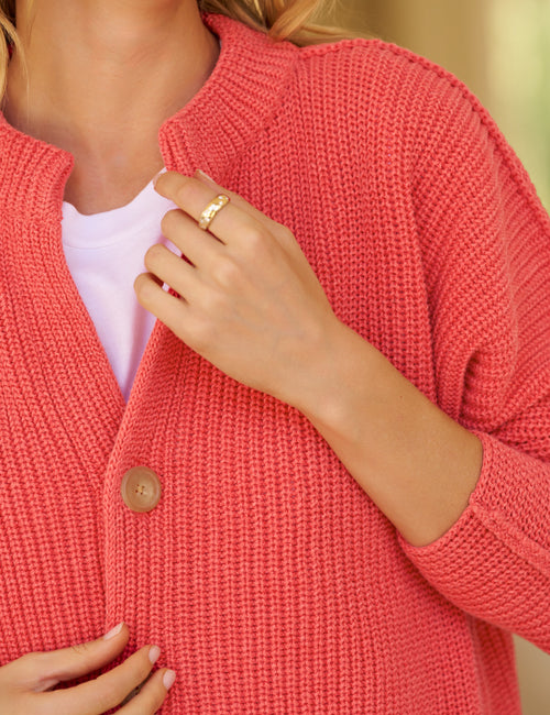 MONTECITO CARDIGAN Lobster, Pure Italian Cotton, view 3