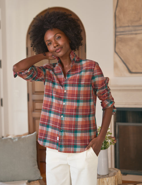 EILEEN Wine and Green Plaid, Italian Flannel, front view