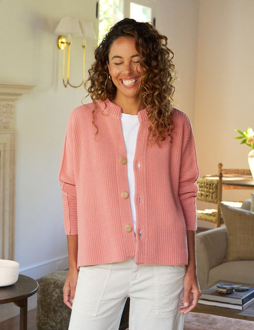 MONTECITO CARDIGAN Apricot, Pure Italian Cotton, front view