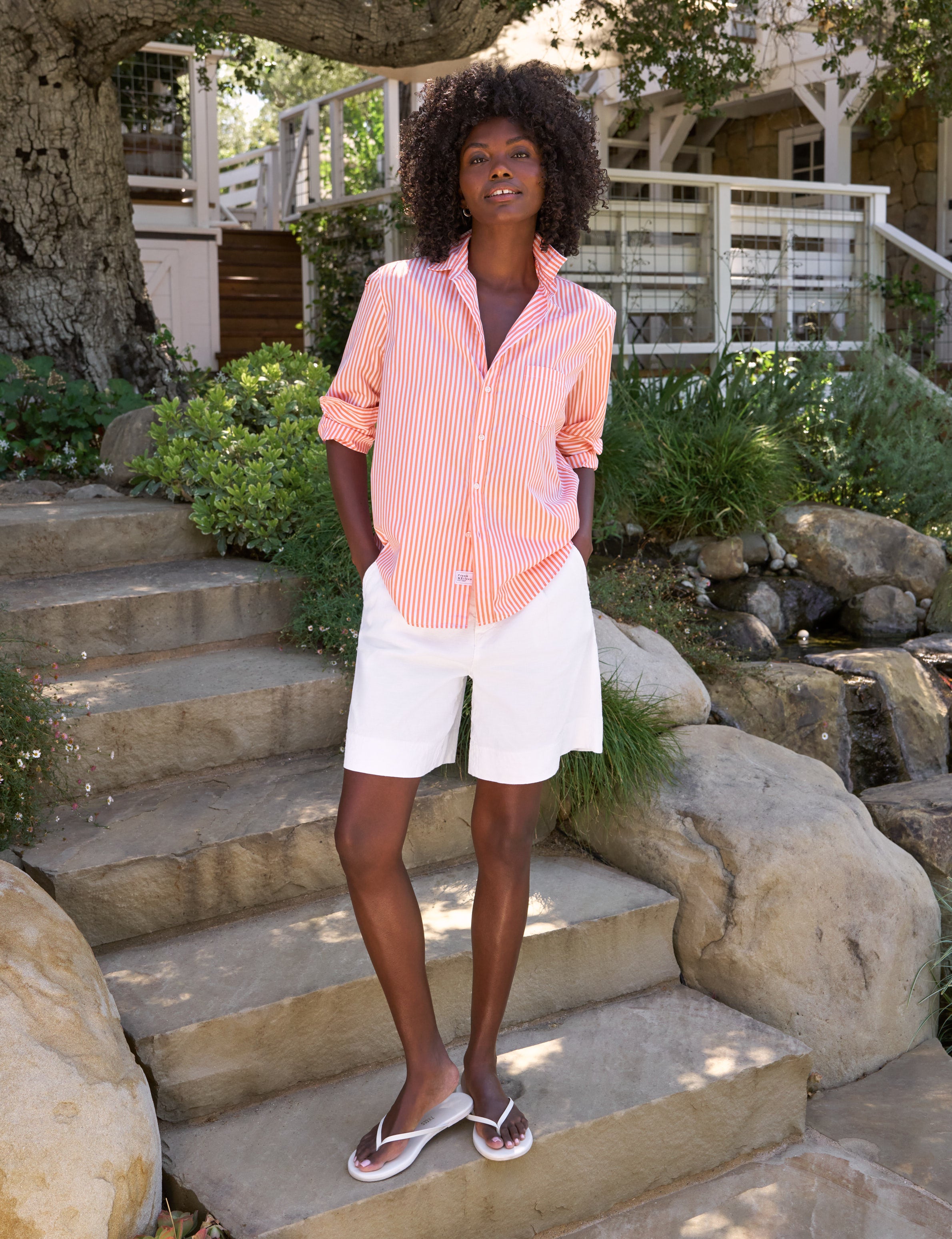 Eileen, Relaxed Button-Up Shirt, Orange Stripe | Frank & Eileen