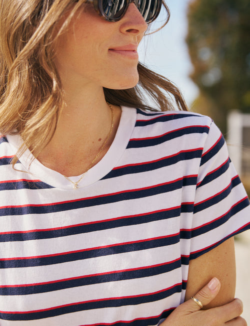 HARPER White with Red and Navy French Stripe, Vintage Jersey, view 3