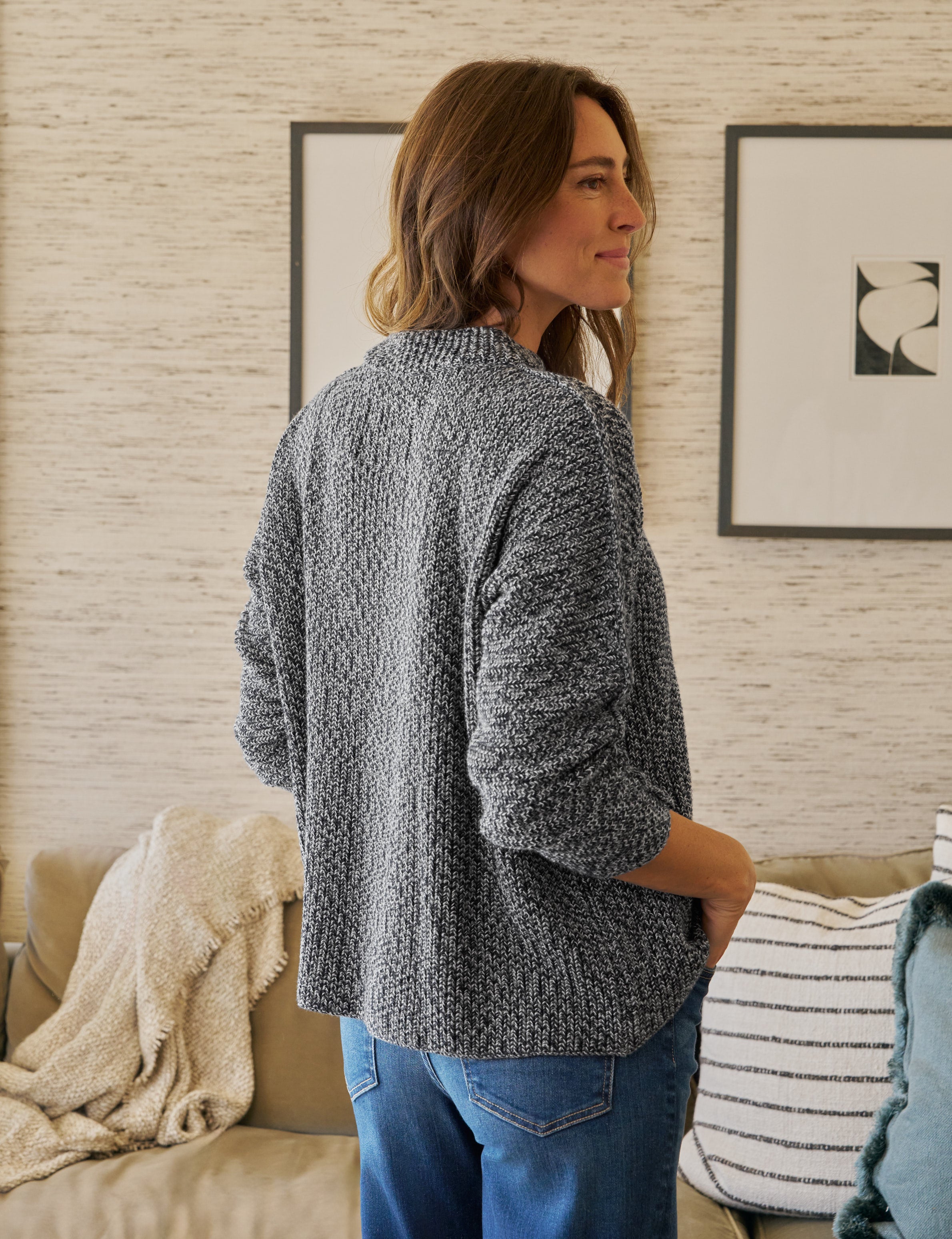 MONTECITO SWEATER Gray and Navy Marl, Pure Italian Cotton