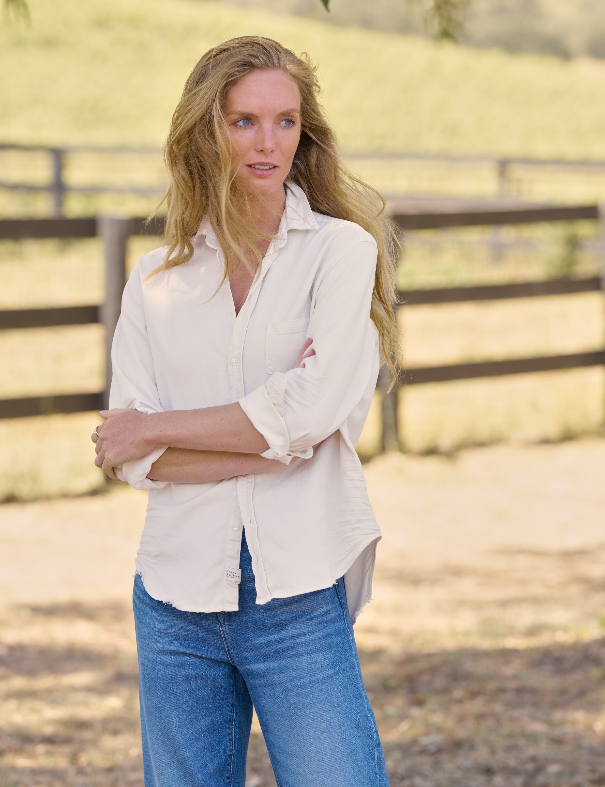 Frank&Eileen EILEEN コットン100% シャツ ゆったり Eileen, Relaxed Button-Up Shirt, Cream | Frank & Eileen
