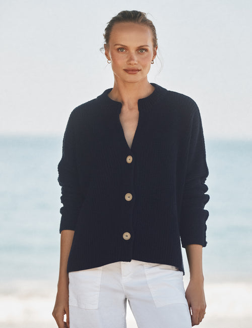 MONTECITO CARDIGAN Marine, Pure Italian Cotton, front view