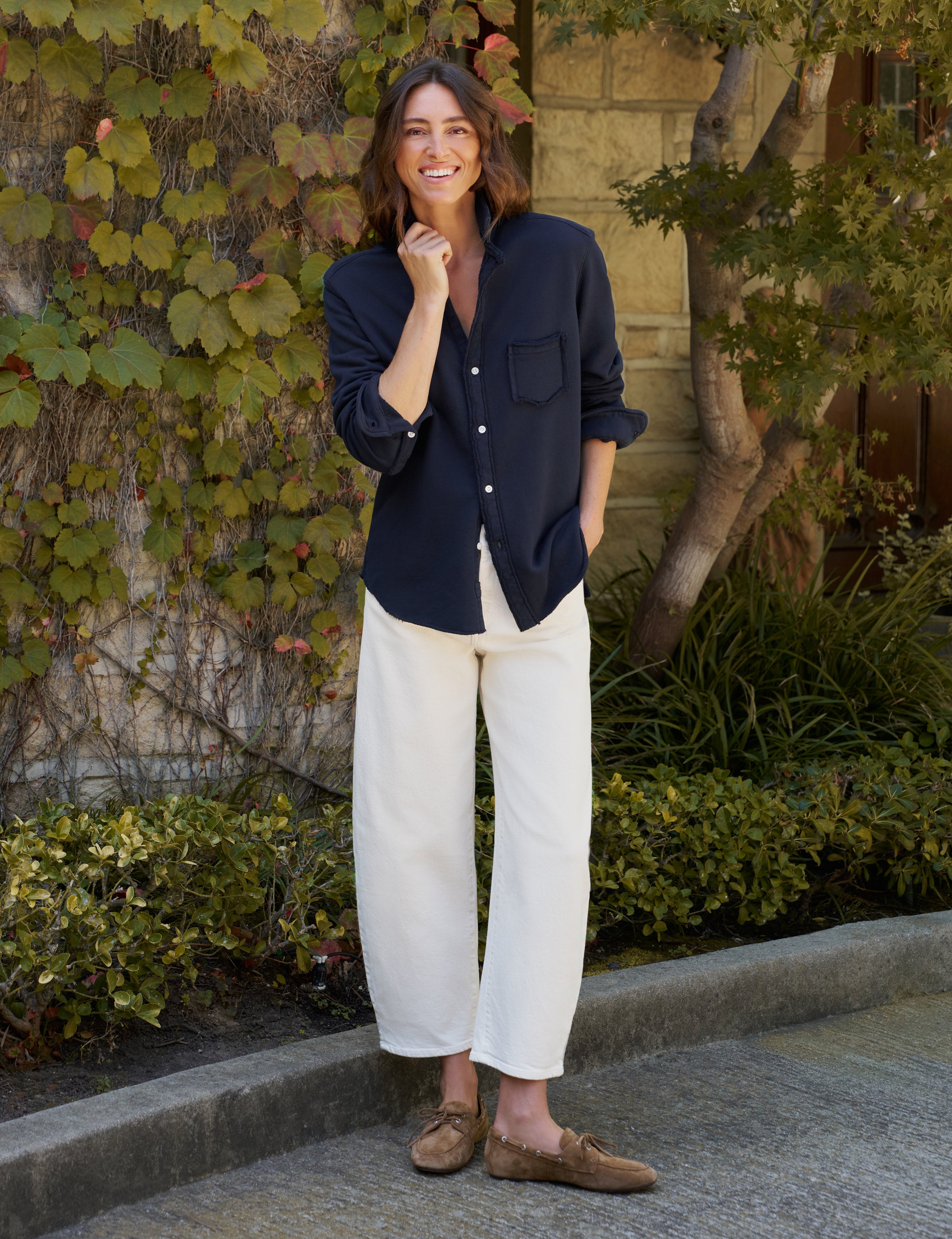Eileen, Sweatshirt Button-Up, Navy | Frank & Eileen