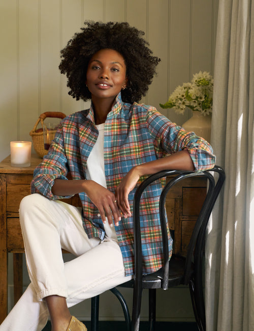 EILEEN Orange and Green with Blue Plaid, Italian Flannel, view 3