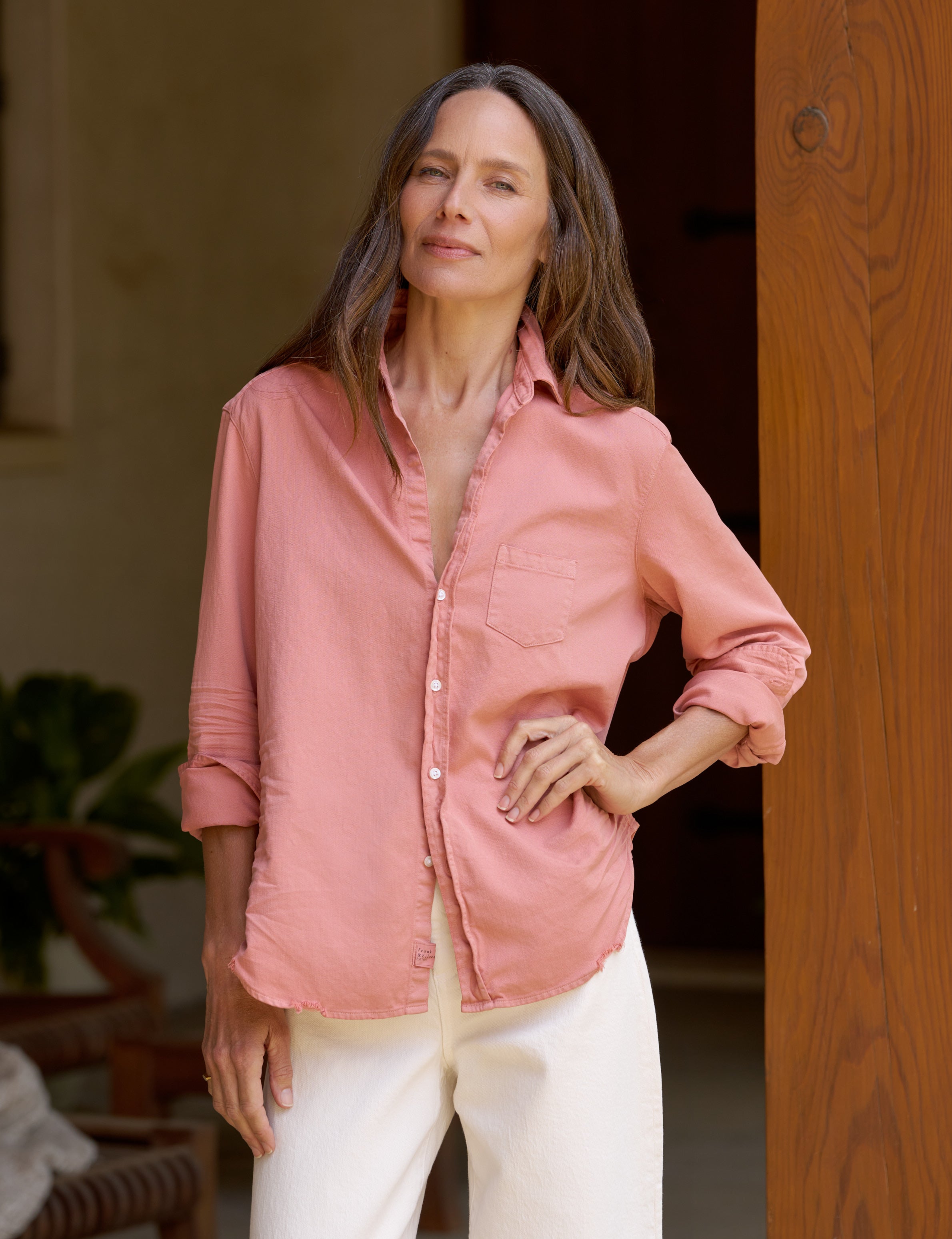 Eileen, Relaxed Button-Up Shirt, Orange Denim | Frank & Eileen