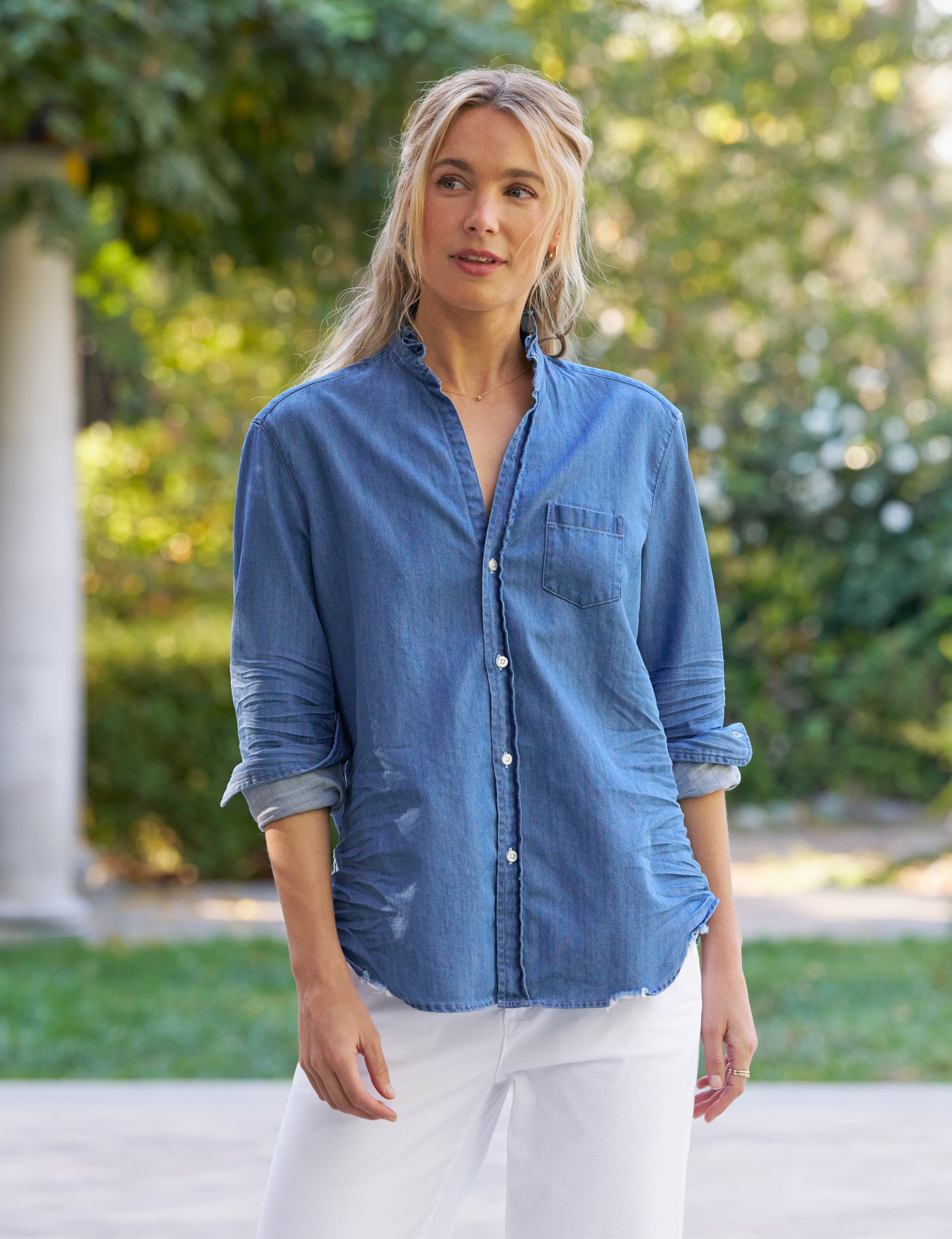 EILEEN RUFFLE Vintage Stonewashed Indigo, Famous Denim