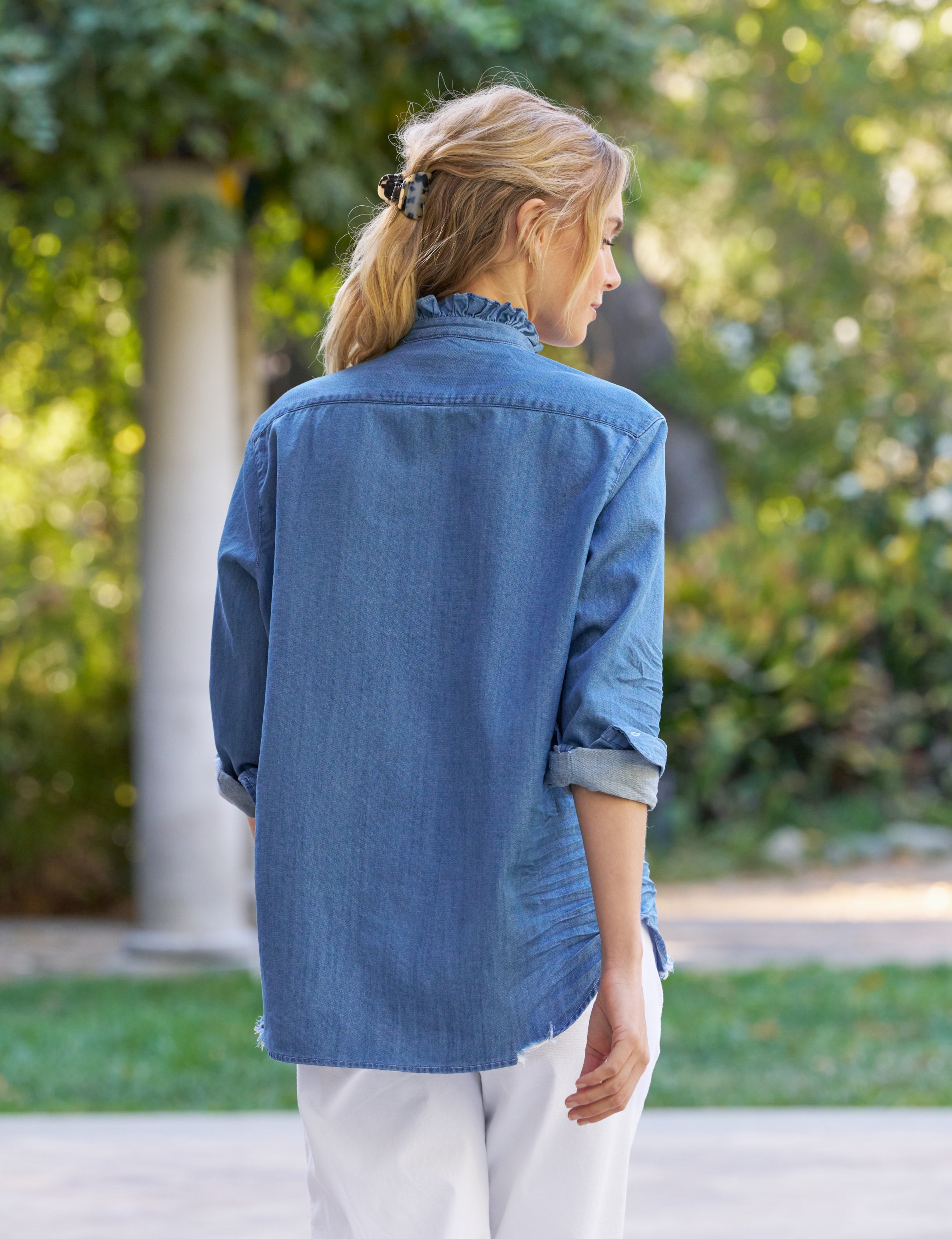 EILEEN RUFFLE Vintage Stonewashed Indigo, Famous Denim