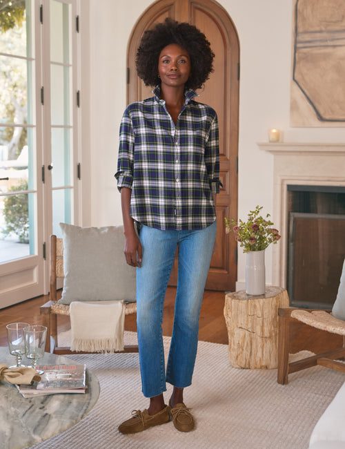 EILEEN Blue and Green with White Plaid, Italian Flannel, view 4