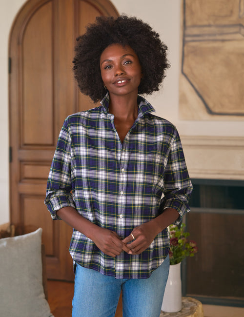 EILEEN Blue and Green with White Plaid, Italian Flannel, front view