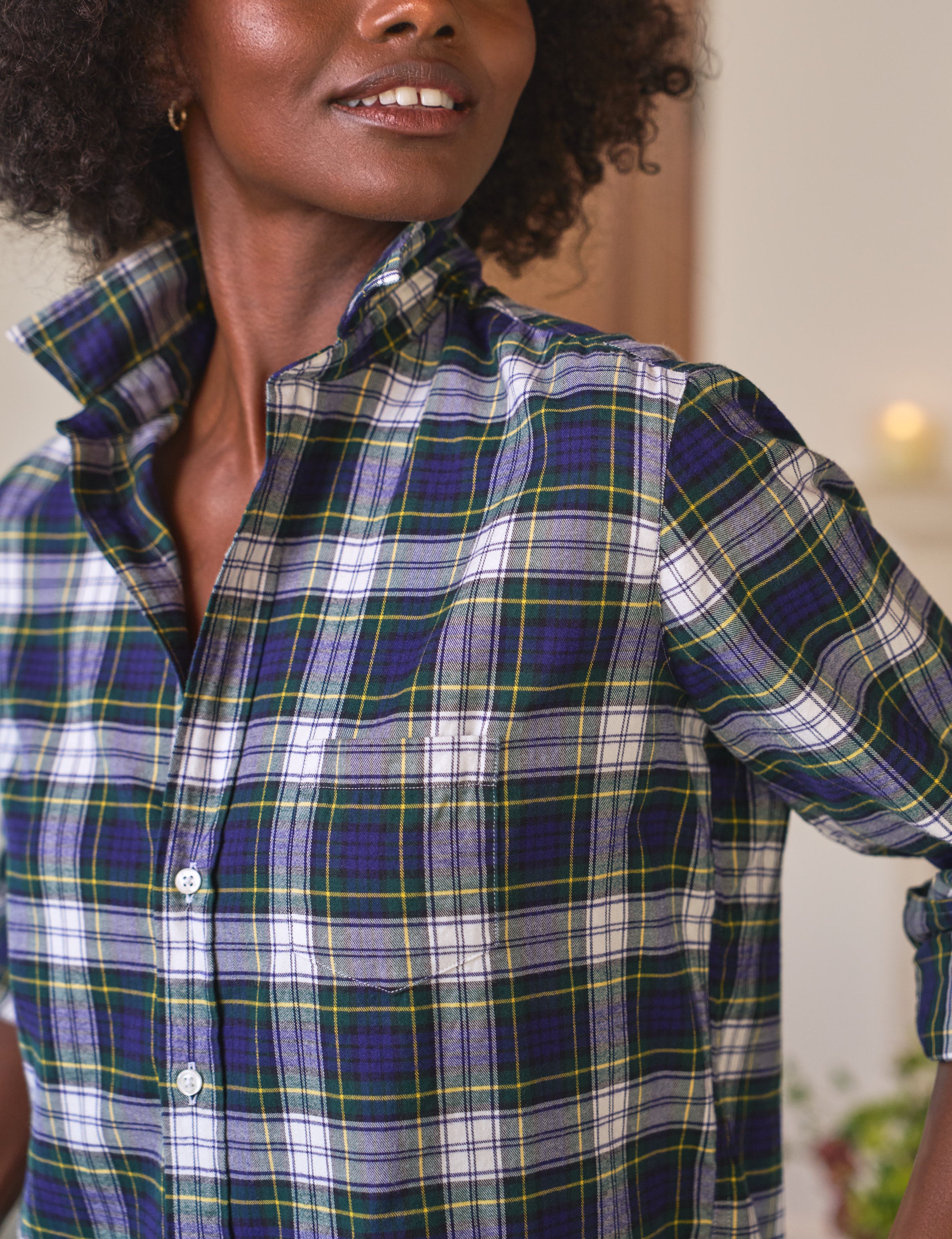 EILEEN Blue and Green with White Plaid, Italian Flannel