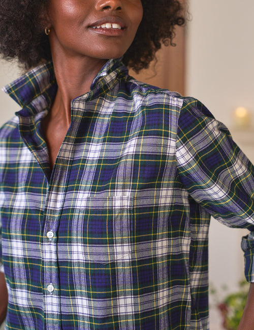 EILEEN Blue and Green with White Plaid, Italian Flannel, view 3
