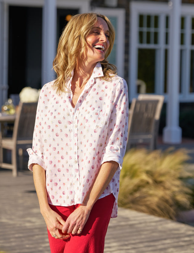 EILEEN Red and Blue Flower, Italian Classic Linen