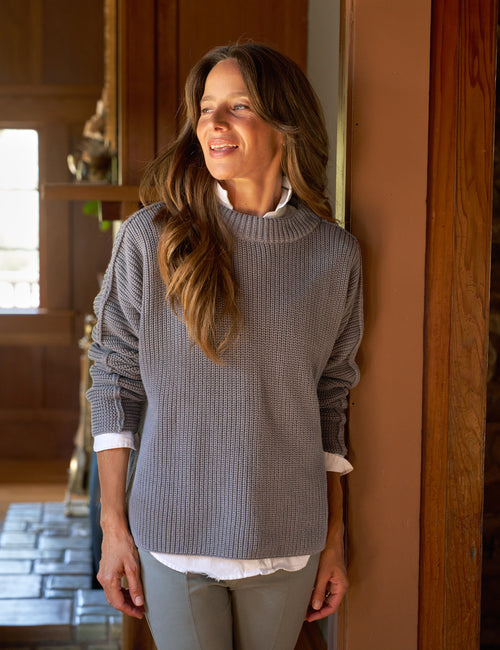 MONTECITO SWEATER Elephant, Pure Italian Cotton, front view