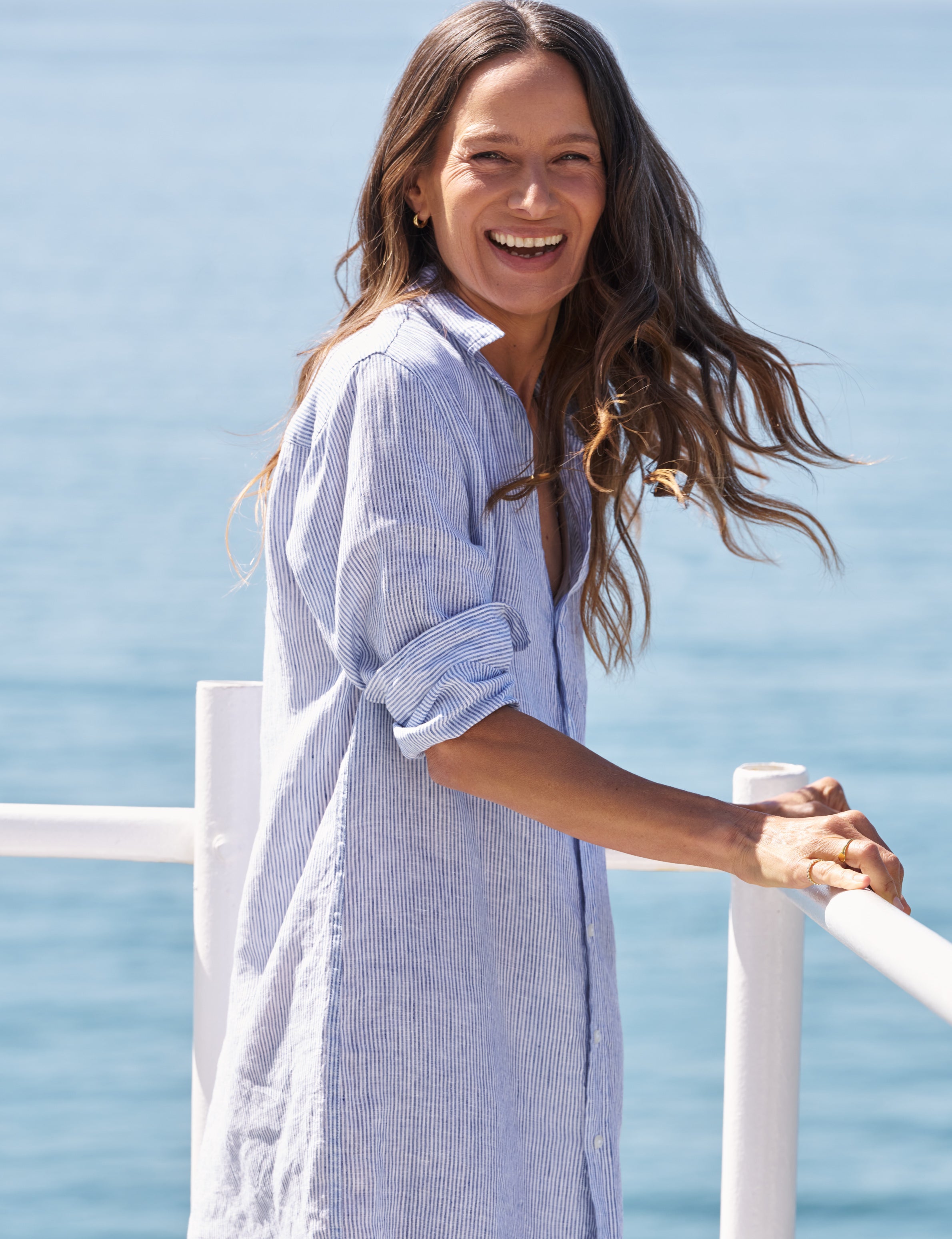 MARY Thin Blue Stripe, Italian Classic Linen, alternate view