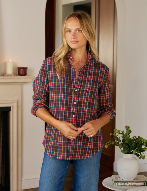 EILEEN Brown Multi Plaid, Italian Flannel, front view