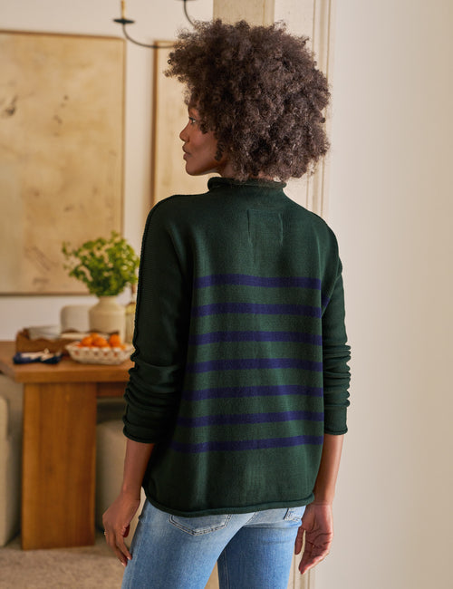 MONTEREY Green with Navy Stripe, Pure Italian Cotton, alternate view