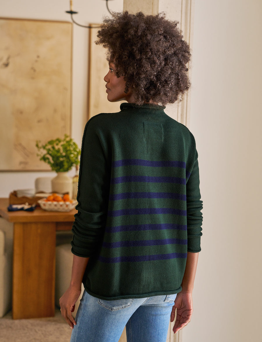 MONTEREY Green with Navy Stripe, Pure Italian Cotton