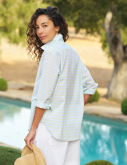 EILEEN Blue and Chartreuse Multi Stripe, Italian Cotton, alternate view