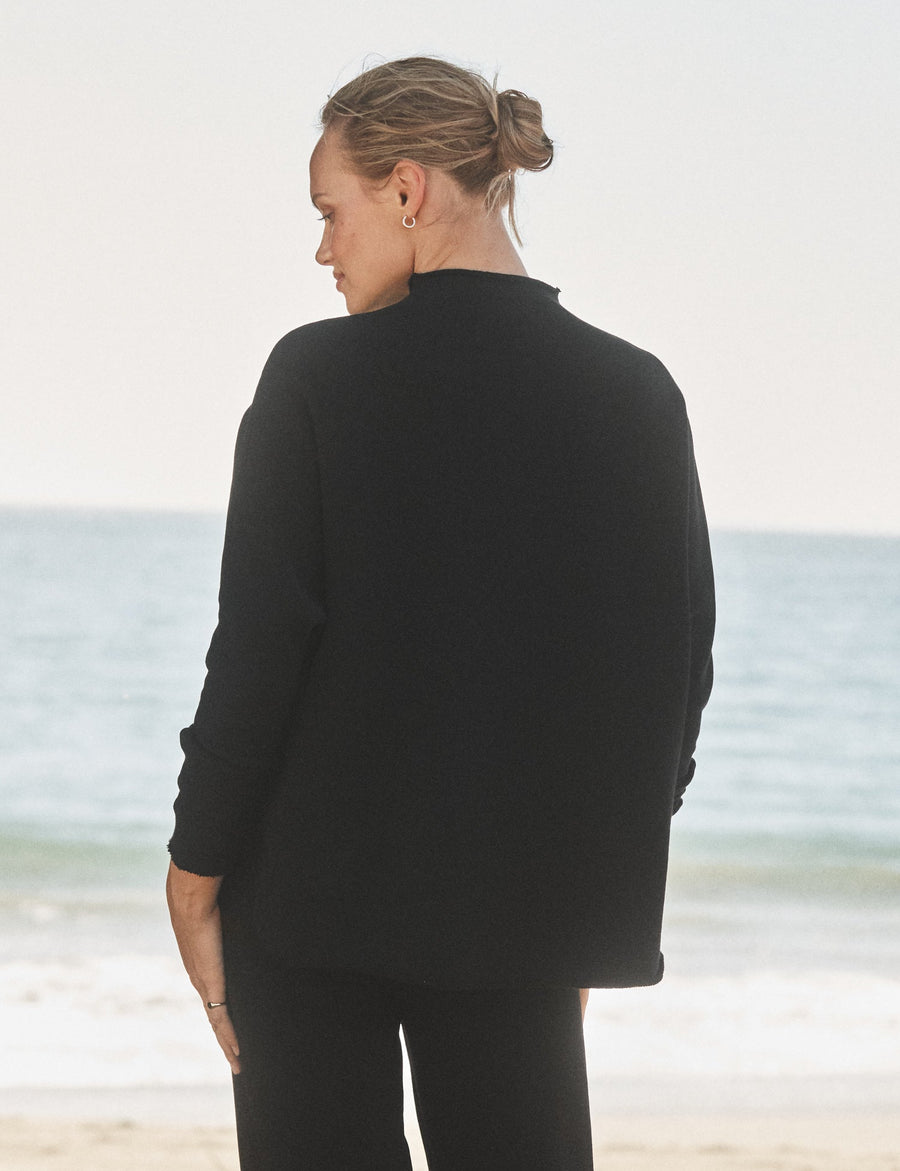 Effie, Long-Sleeve Funnel Neck Capelet, Black | Frank & Eileen