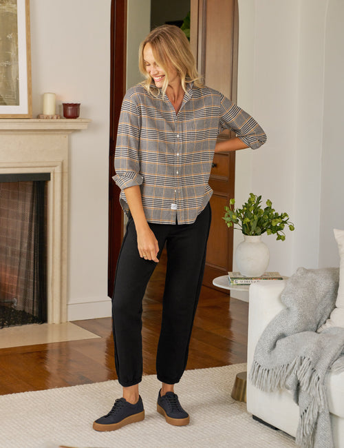 EILEEN Camel and Black Plaid, Italian Flannel, view 4