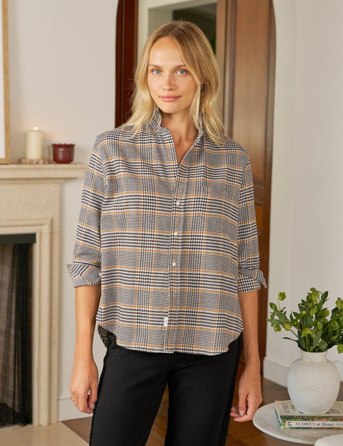 EILEEN Camel and Black Plaid, Italian Flannel, front view