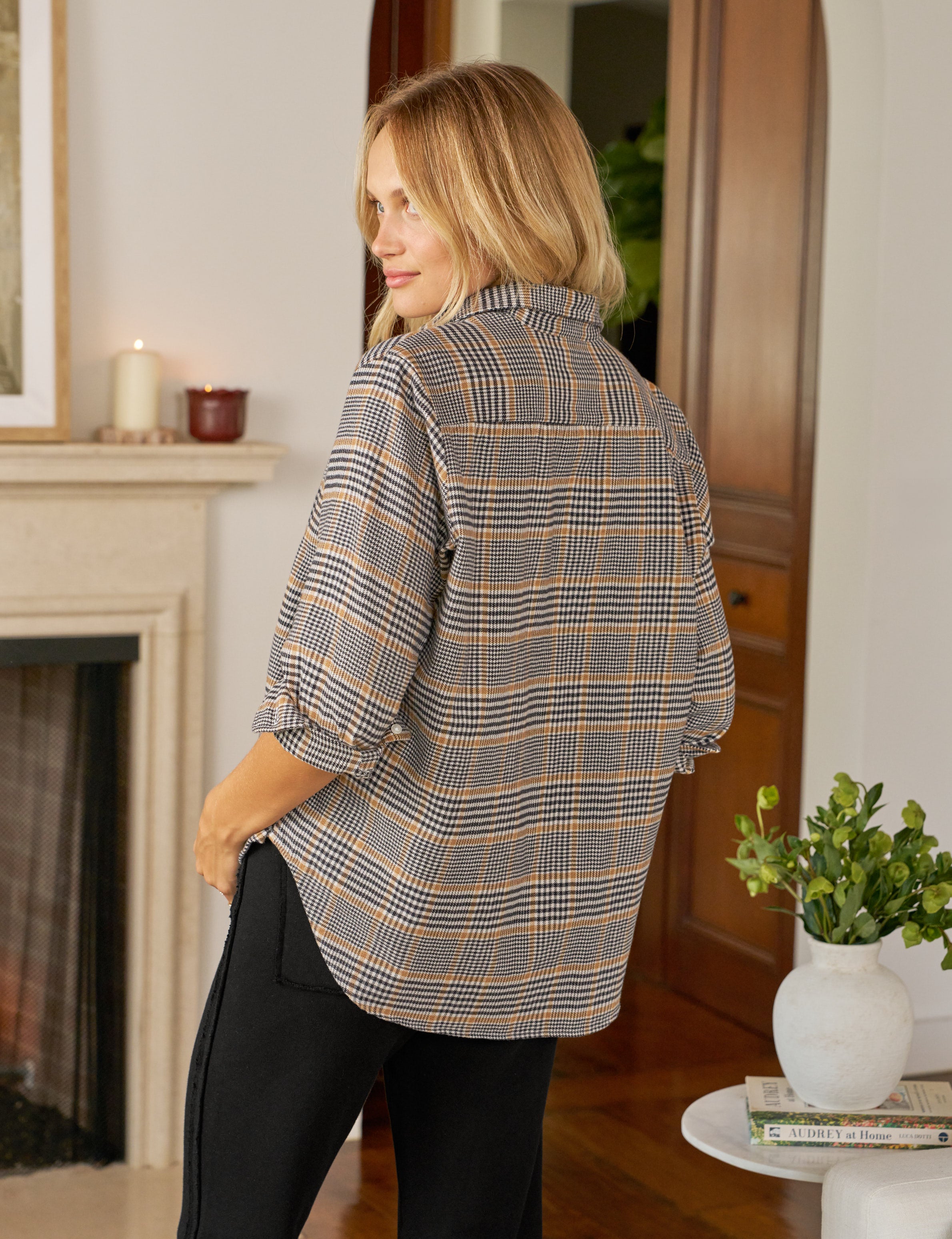 EILEEN Camel and Black Plaid, Italian Flannel