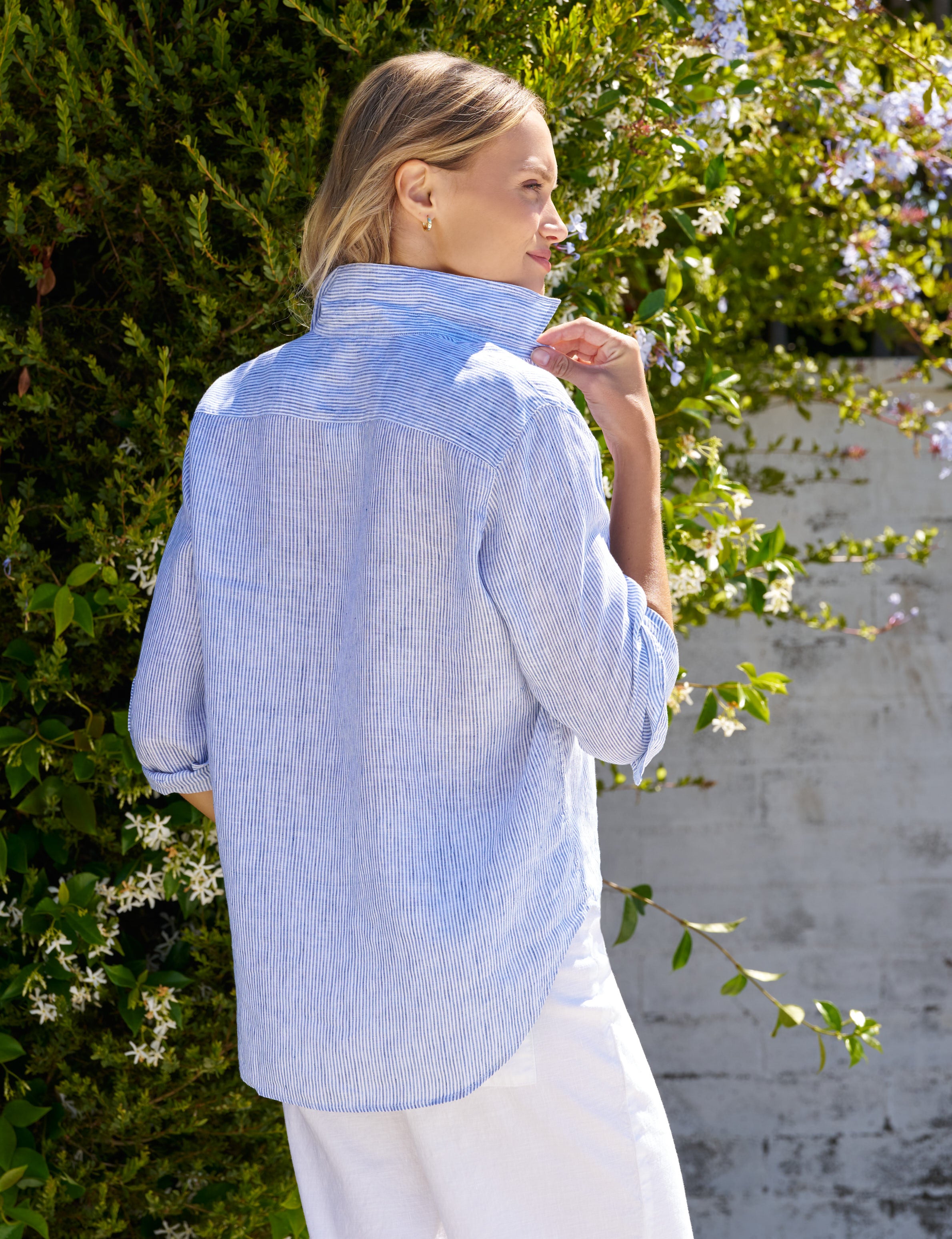 EILEEN Thin Blue Stripe, Italian Classic Linen, alternate view