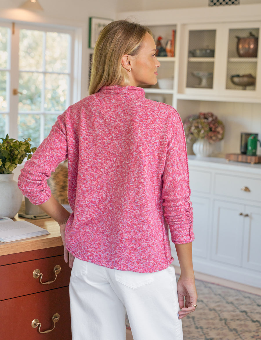 Monterey, Rolled Funnel Neck Sweater, Pink Marl | Frank & Eileen
