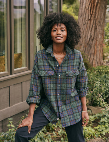 Front of person wearing Green Plaid Frank & Eileen McLoghlin Utility Shirt In Flannel