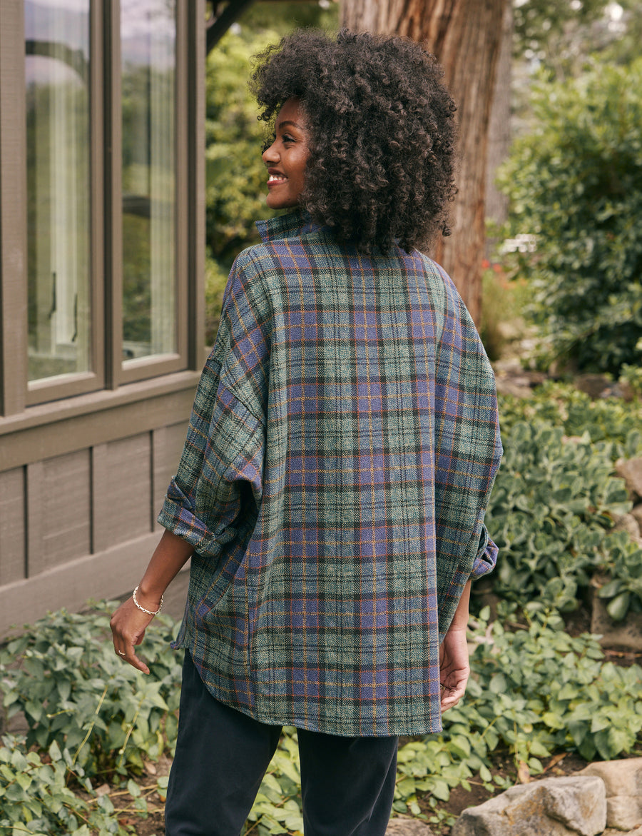 Back of person wearing Green Plaid Frank & Eileen McLoghlin Utility Shirt In Flannel