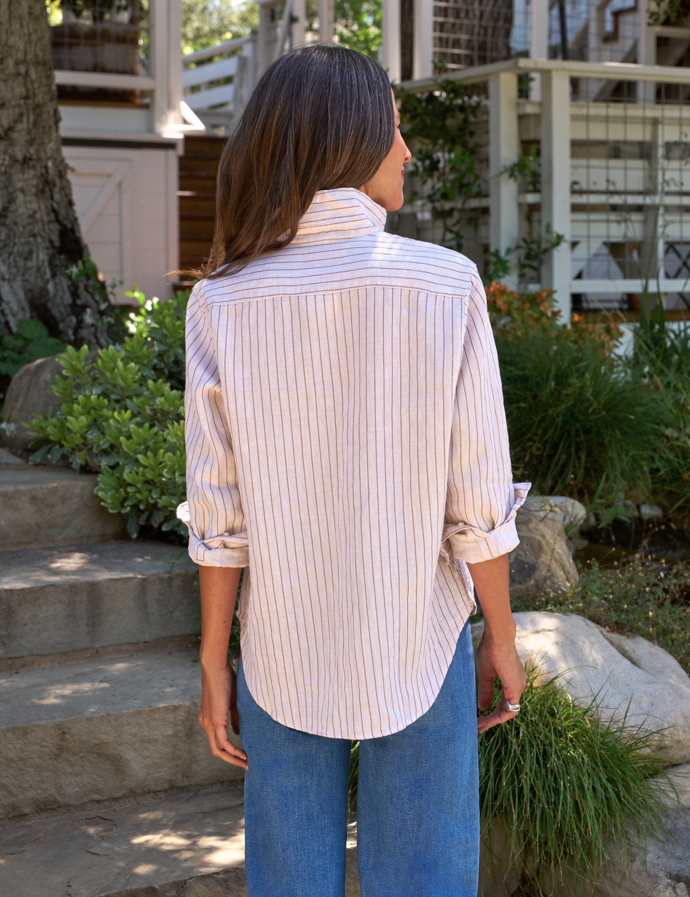 Eileen, Relaxed Button-Up Shirt, Brown Stripe | Frank & Eileen
