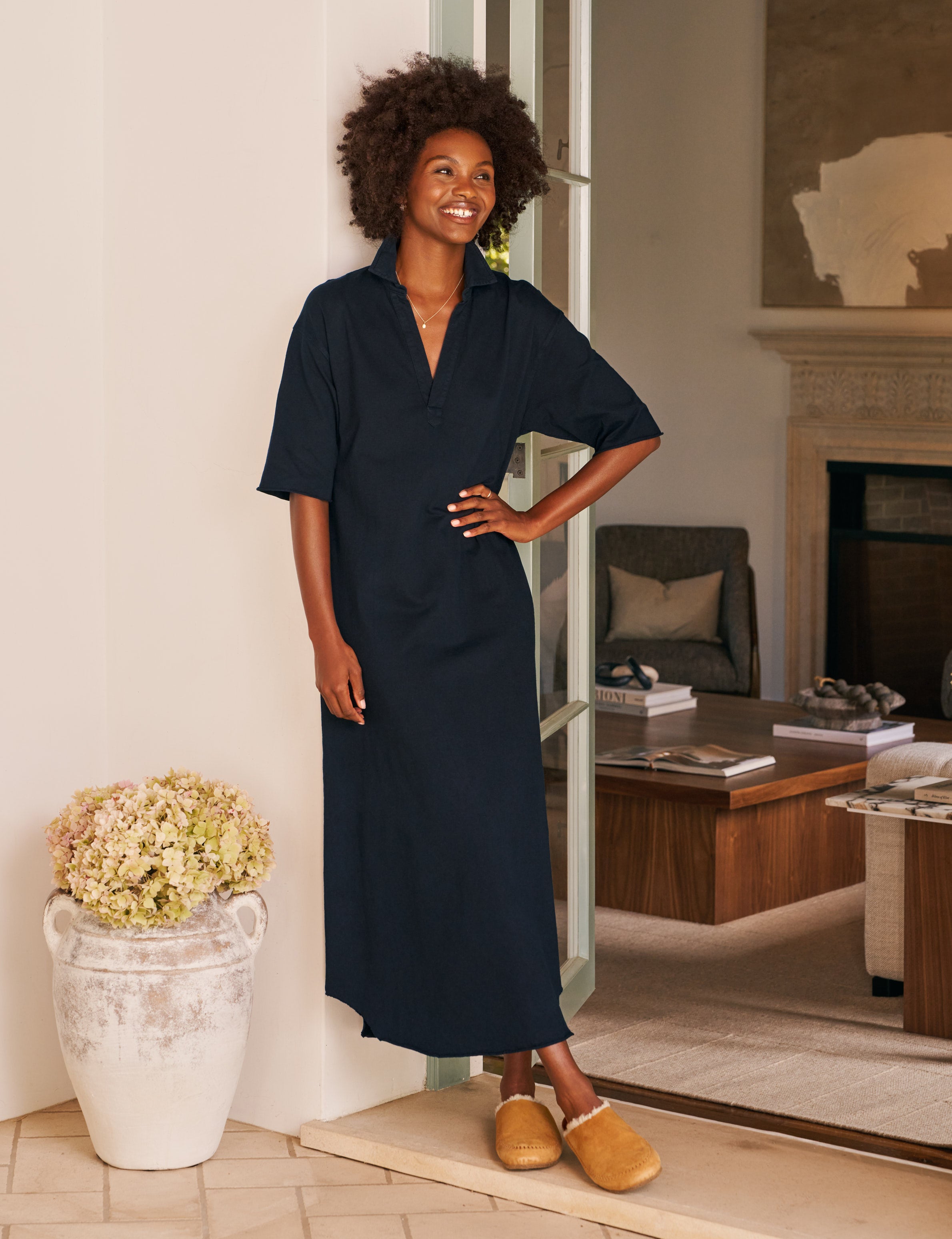 Emma, Popover Henley Maxi Dress, Navy