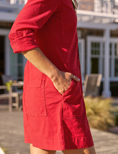 IRELAND DRESS Double Decker Red, Italian Performance Linen, view 3